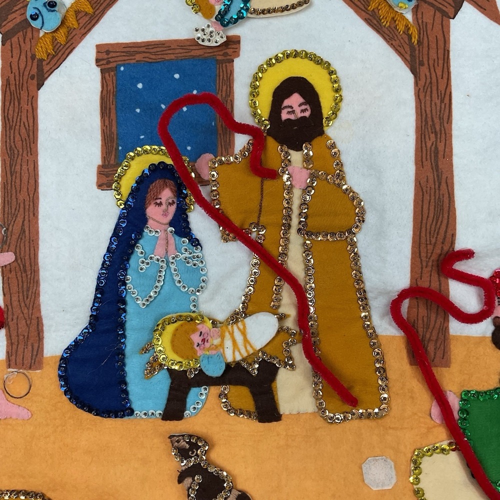 Christmas Advent Calendar Felt Sequins Handmade Wall Hanging Incomplete READ - Picture 7 of 14